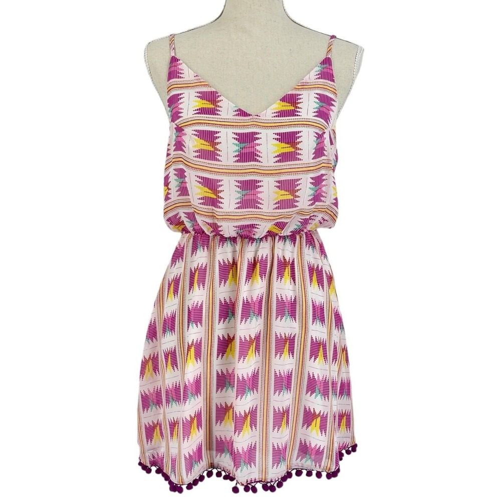 Ocean Drive Womens Fit Flare Sleeveless Dress Bright Aztec Print Size Medium
